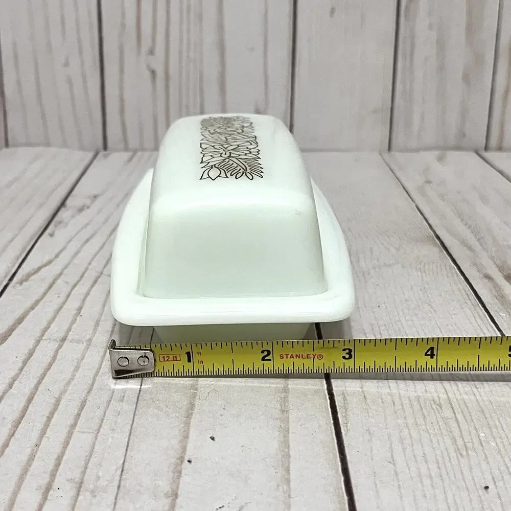 Vintage Pyrex 72-B Woodland 2 Pc Butter Dish Set w/ Lid Milk Glass Rectangle MCM